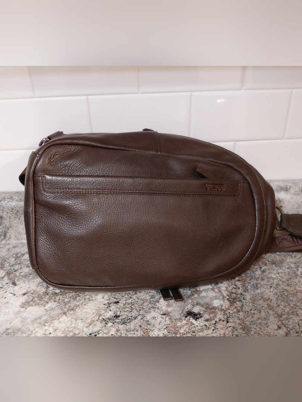 TUMI Men's Brown Leather Slingback Bag